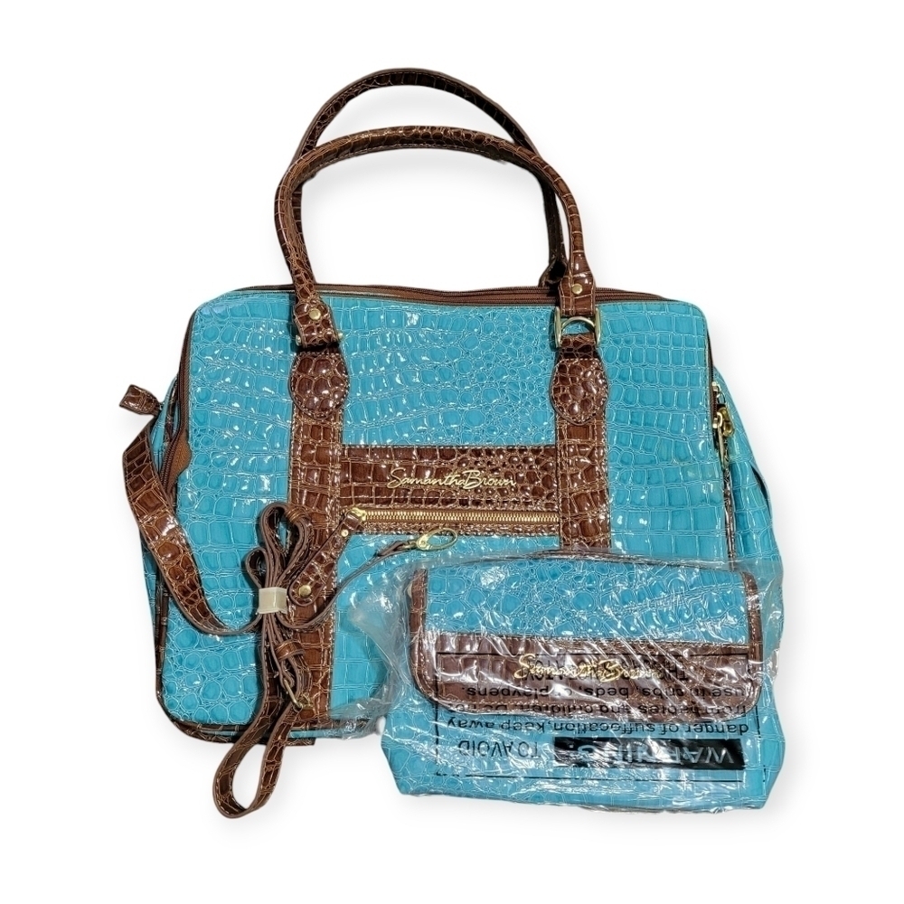 Samantha Brown Crocodile Travel Bag Purse Carry On Set Croc Dowel Multicolor